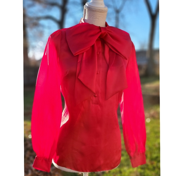 Kate Spade Opera Red Large Bow Abrielle Blouse - Picture 4 of 7